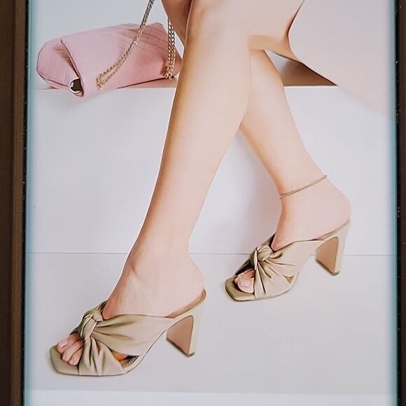 BRAND NEW FOREVER SQUARE TOE BOWTIE SLIDES HEEL BACKLESS CHUNKY HEEL SANDAL - Picture 15 of 15